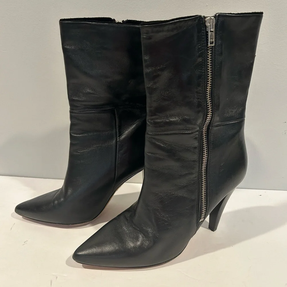 IRO Womens Leona Boot Size 40 9.5 Black Leather Zip Pointed Toe Cone Heel Bootie